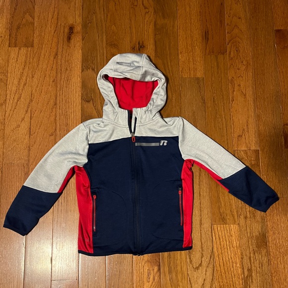 Russell Athletic Kids Colorblock Raincoat - Navy, Red, and Gray - Picture 1 of 3